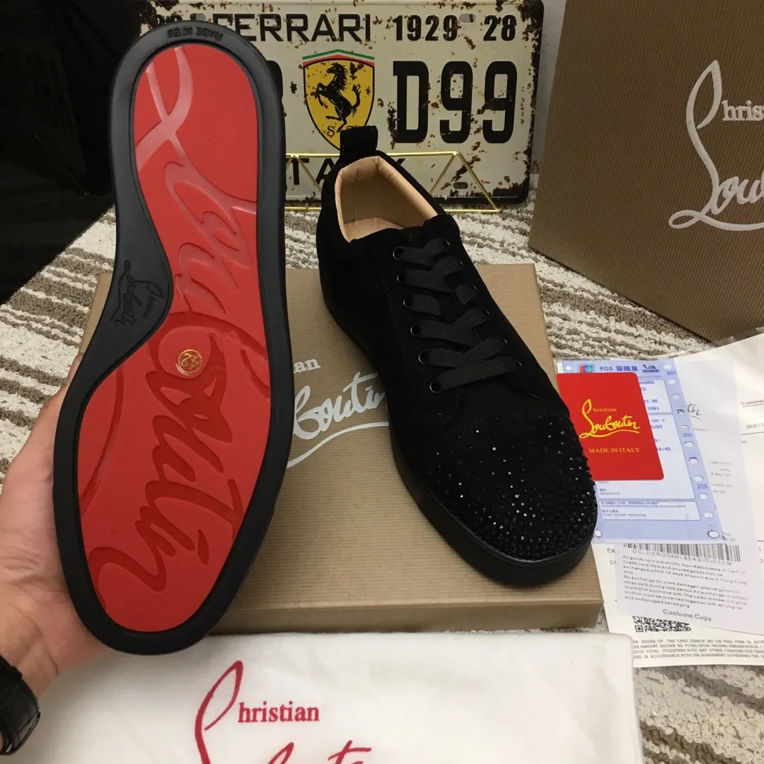 Ex-factory price 440. christian louboutin (CL red sole shoes) counter hot diamond series, high-top casual sneakers for couples 📢 📢 📢 Exclusive hot style release 🎈🎈💪 Movable latex feet 👻 Finished outsole sewing line [satisfied] 😝Female 35-40# Male 38#-46, global supply😝 [Top version]: original imported cowhide suede upper, top original leather lining, original molded TPU outsole, original 1:1 detail processing, original shoe last,